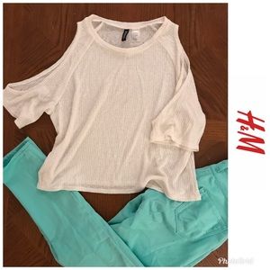 Sheer Knit Cold Shoulder Knit Crop Top